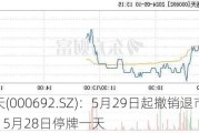 *ST惠天(000692.SZ)：5月29日起撤销退市风险警示 5月28日停牌一天