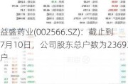 益盛药业(002566.SZ)：截止到7月10日，公司股东总户数为23693户