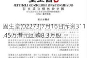 固生堂(02273)7月16日斥资311.45万港元回购8.3万股