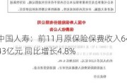 中国人寿：前11月原保险保费收入6443亿元 同比增长4.8%