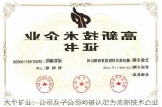 大中矿业：公司及子公司均被认定为高新技术企业