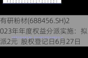 有研粉材(688456.SH)2023年年度权益分派实施：拟10派2元  股权登记日6月27日