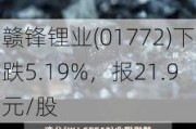 赣锋锂业(01772)下跌5.19%，报21.9元/股