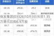 保发集团(03326)10月3日斥资1.35万港元回购6.9万股