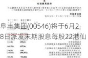 阜丰集团(00546)将于6月28日派发末期股息每股22港仙