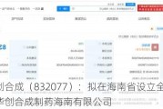 华创合成（832077）：拟在海南省设立全资子公司华创合成制药海南有限公司