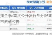 智翔金泰:首次公开发行部分限售股上市流通公告