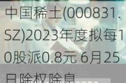 中国稀土(000831.SZ)2023年度拟每10股派0.8元 6月25日除权除息