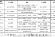 长久物流：子公司获得政府补助713万元