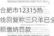 合肥市12315热线回复称三只羊已全额缴纳罚款