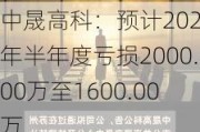 中晟高科：预计2024年半年度亏损2000.00万至1600.00万