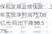 保利发展业绩快报：上半年实现净利润75.08亿元 同比下降38.57%