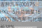 吉利汽车(00175.HK)：5月总销量16.07万部汽车 同比增长38%