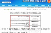 太平人寿云南分公司被罚20万元：因未按照规定使用经备案的保险费率