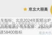 新能源小客车指标：北京2024年配额出炉 家庭积分入围线持平北京新能源小客车配额：282分家庭最高 30.6万家庭竞逐58400指标