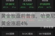 黄金股盘前普涨，哈莫尼黄金涨超4%