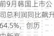 前9月韩国上市公司总利润同比飙升64.5%，创历史新高