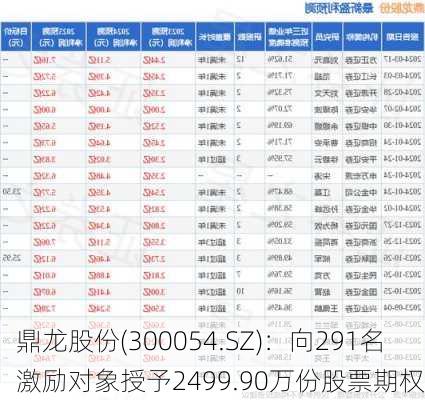 鼎龙股份(300054.SZ)：向291名激励对象授予2499.90万份股票期权