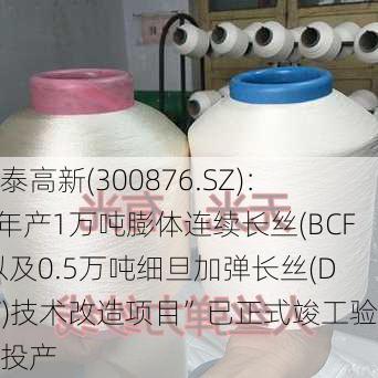 蒙泰高新(300876.SZ)：“年产1万吨膨体连续长丝(BCF)以及0.5万吨细旦加弹长丝(DTY)技术改造项目”已正式竣工验收投产