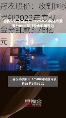 冠农股份：收到国投罗钾2023年度现金分红款3.78亿元