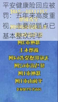 平安健康险回应被罚：五年来高度重视，主要问题点已基本整改完毕