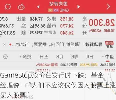 GameStop股价在发行时下跌：基金经理说：“人们不应该仅仅因为股票上涨就买入股票”