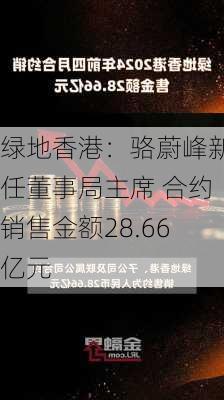 绿地香港：骆蔚峰新任董事局主席 合约销售金额28.66亿元