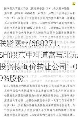 联影医疗(688271.SH)股东中科道富与北元投资拟询价转让公司1.09%股份