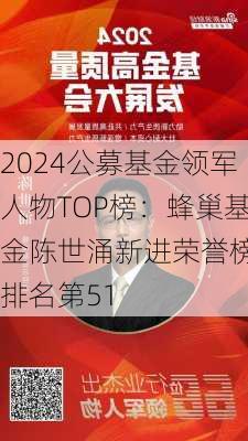 2024公募基金领军人物TOP榜：蜂巢基金陈世涌新进荣誉榜 排名第51