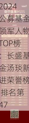 2024公募基金领军人物TOP榜：长盛基金汤琰新进荣誉榜 排名第47