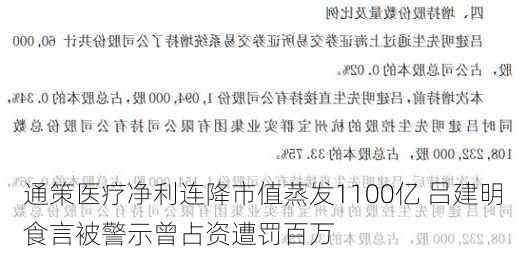 通策医疗净利连降市值蒸发1100亿 吕建明食言被警示曾占资遭罚百万