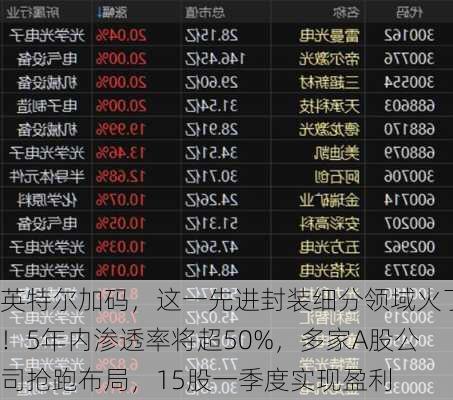 英特尔加码，这一先进封装细分领域火了！5年内渗透率将超50%，多家A股公司抢跑布局，15股一季度实现盈利