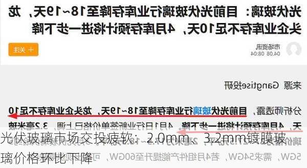 光伏玻璃市场交投疲软：2.0mm、3.2mm镀膜玻璃价格环比下降