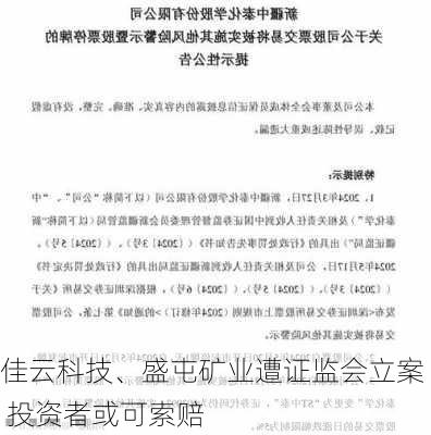 佳云科技、盛屯矿业遭证监会立案 投资者或可索赔