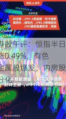 港股午评：恒指半日涨0.49%，有色金属股爆发，内房股分化