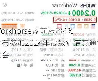 Workhorse盘前涨超4% 宣布参加2024年高级清洁交通博览会