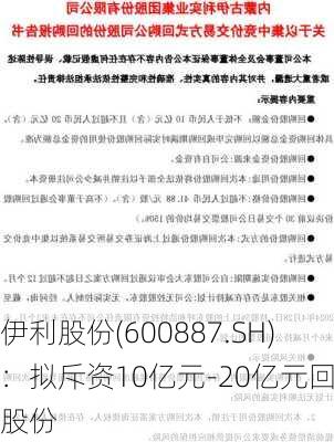 伊利股份(600887.SH)：拟斥资10亿元-20亿元回购股份