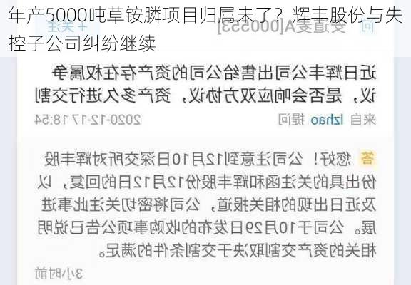 年产5000吨草铵膦项目归属未了？辉丰股份与失控子公司纠纷继续