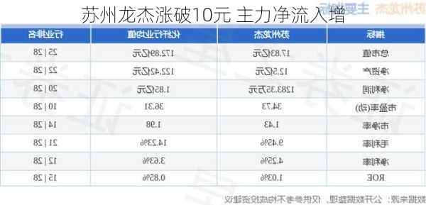 苏州龙杰涨破10元 主力净流入增