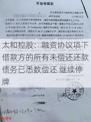 太和控股：融资协议项下借款方的所有未偿还还款债务已悉数偿还 继续停牌