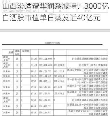 山西汾酒遭华润系减持，3000亿白酒股市值单日蒸发近40亿元