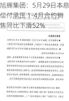 旭辉集团：5月29日本息偿付承压 1-4月合约销售同比下滑52%