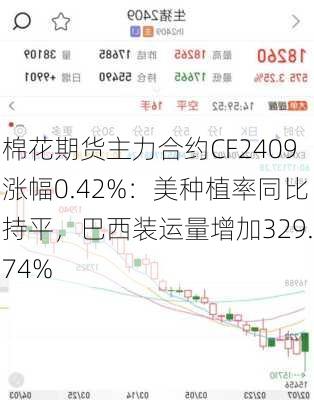 棉花期货主力合约CF2409涨幅0.42%：美种植率同比持平，巴西装运量增加329.74%