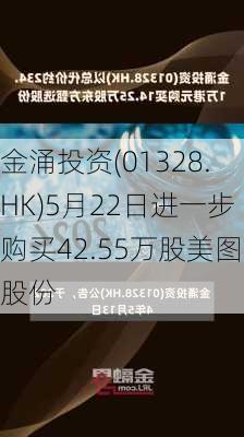 金涌投资(01328.HK)5月22日进一步购买42.55万股美图股份