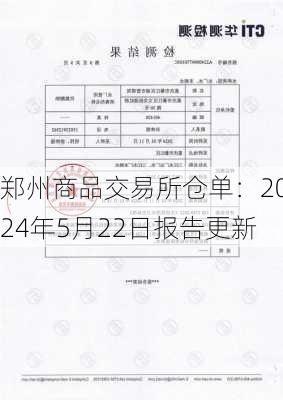 郑州商品交易所仓单：2024年5月22日报告更新