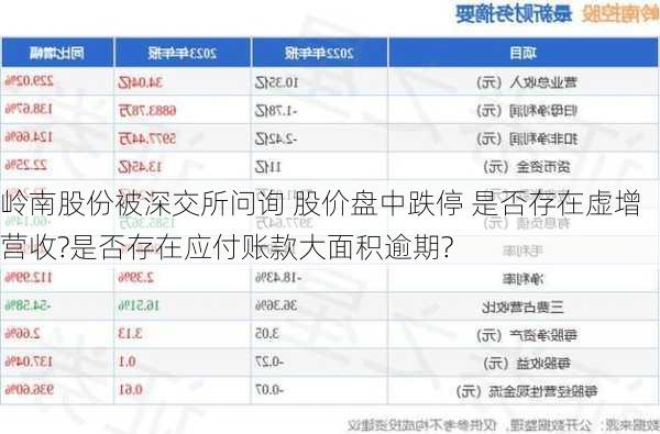 岭南股份被深交所问询 股价盘中跌停 是否存在虚增营收?是否存在应付账款大面积逾期?