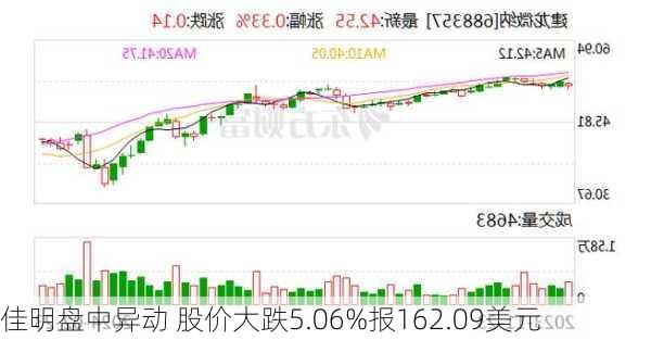 佳明盘中异动 股价大跌5.06%报162.09美元