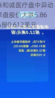 泰和诚医疗盘中异动 早盘股价大跌5.86%报0.612美元