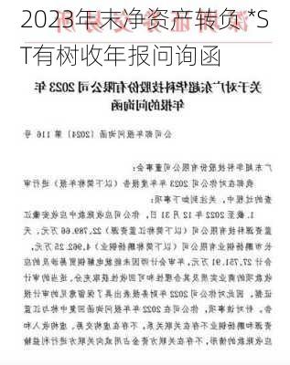 2023年末净资产转负 *ST有树收年报问询函