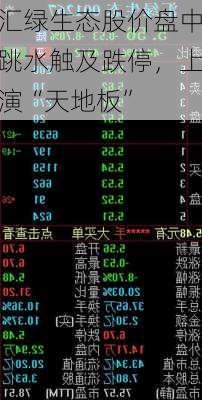汇绿生态股价盘中跳水触及跌停，上演“天地板”